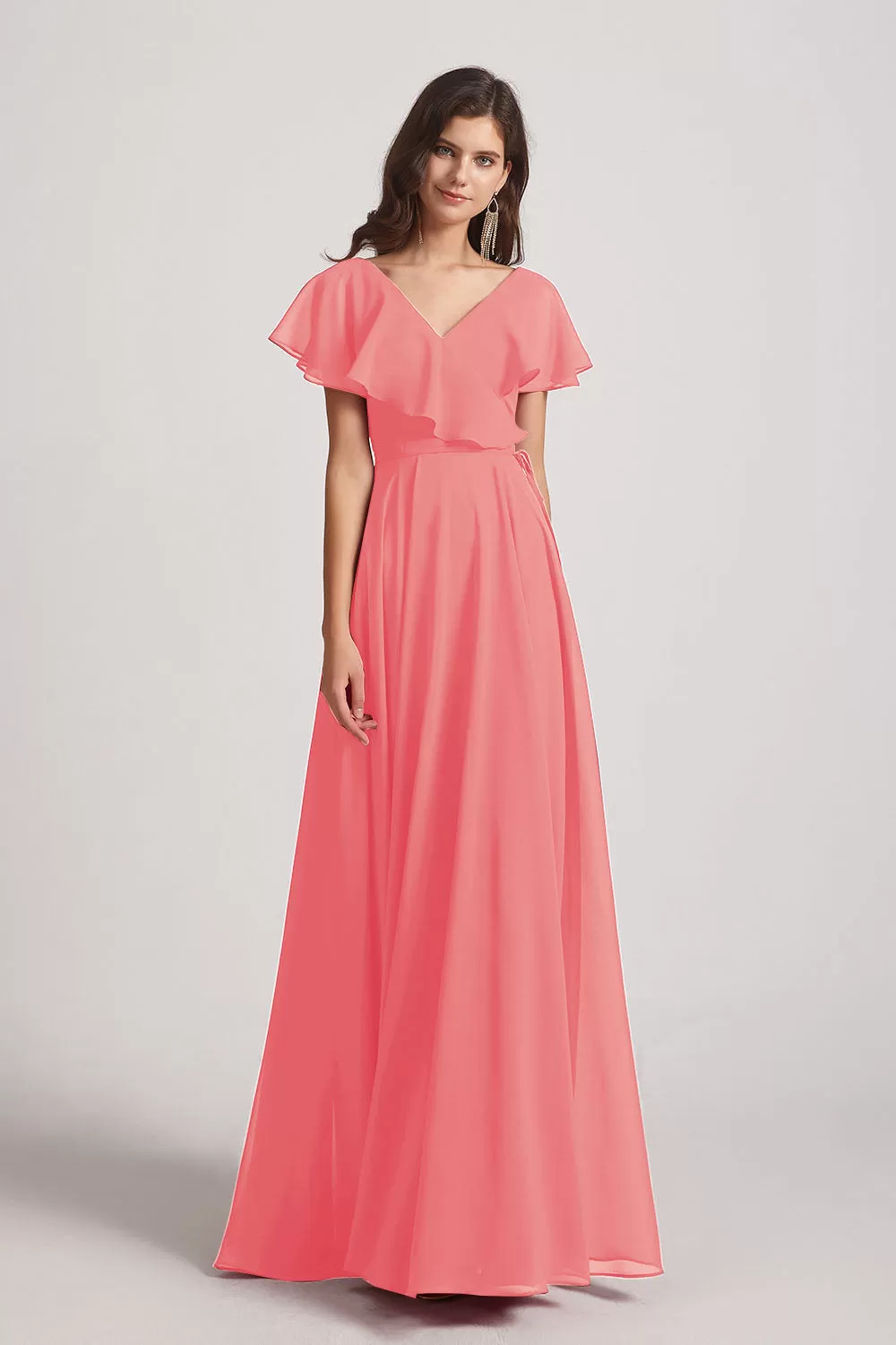 Ruffle Neckline Pleated Chiffon A-Line Bridesmaid Dresses (AF0148)