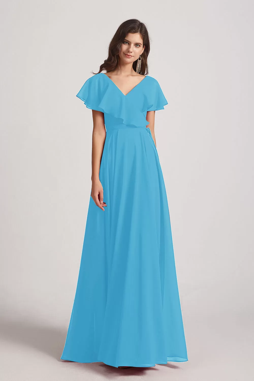 Ruffle Neckline Pleated Chiffon A-Line Bridesmaid Dresses (AF0148)