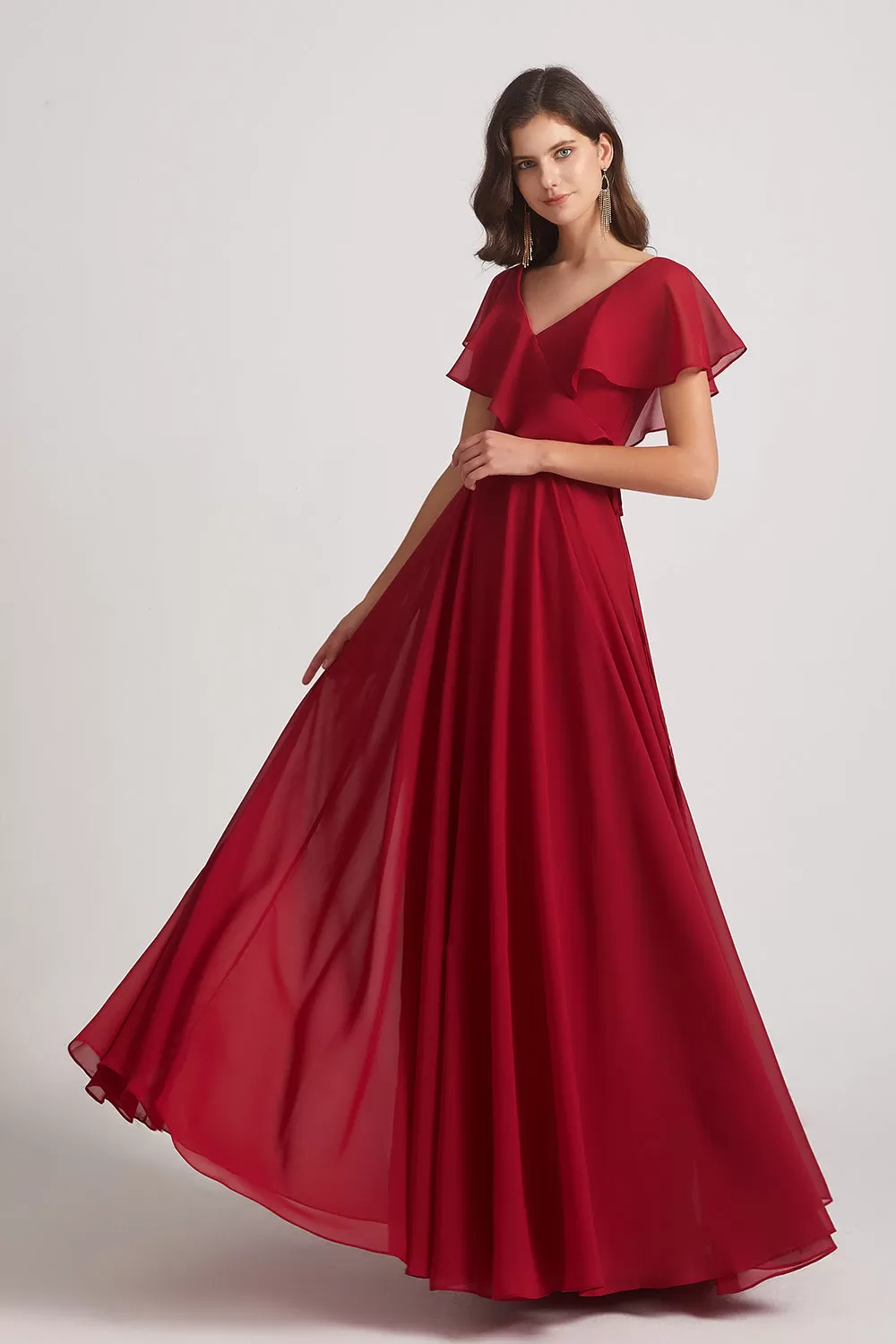 Ruffle Neckline Pleated Chiffon A-Line Bridesmaid Dresses (AF0148)