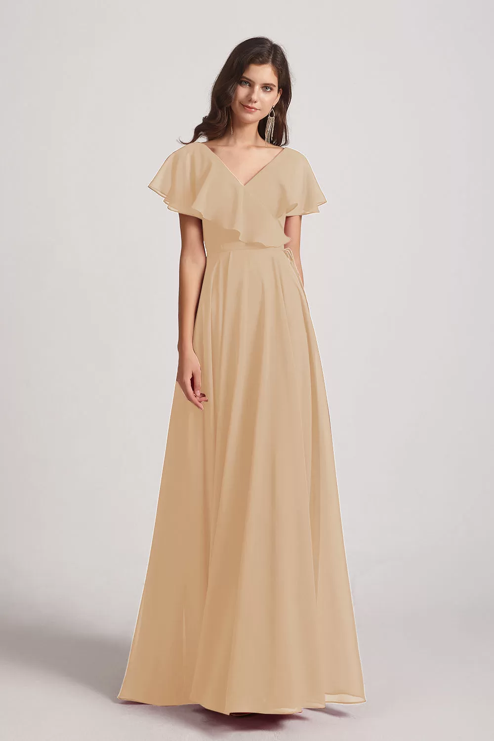 Ruffle Neckline Pleated Chiffon A-Line Bridesmaid Dresses (AF0148)