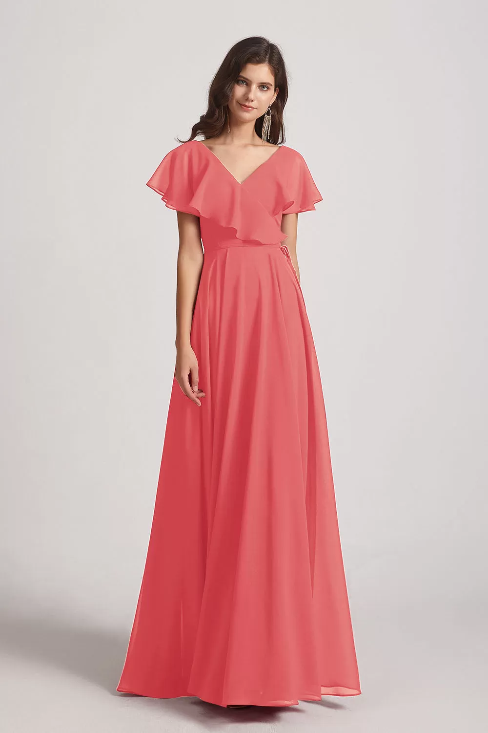 Ruffle Neckline Pleated Chiffon A-Line Bridesmaid Dresses (AF0148)