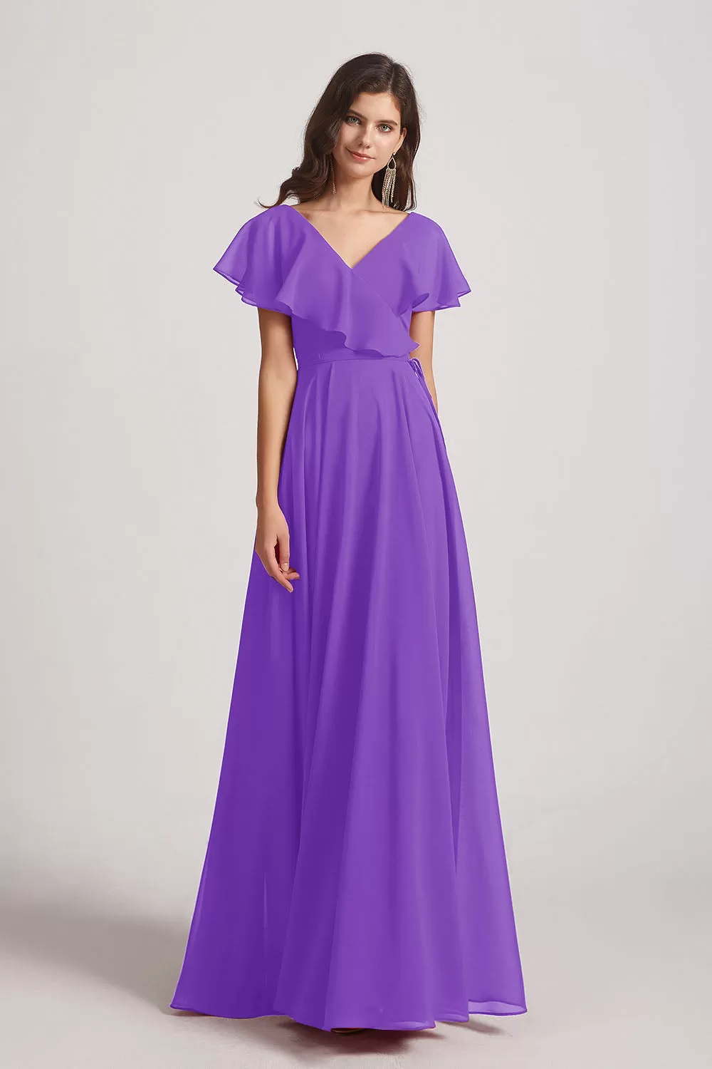 Ruffle Neckline Pleated Chiffon A-Line Bridesmaid Dresses (AF0148)