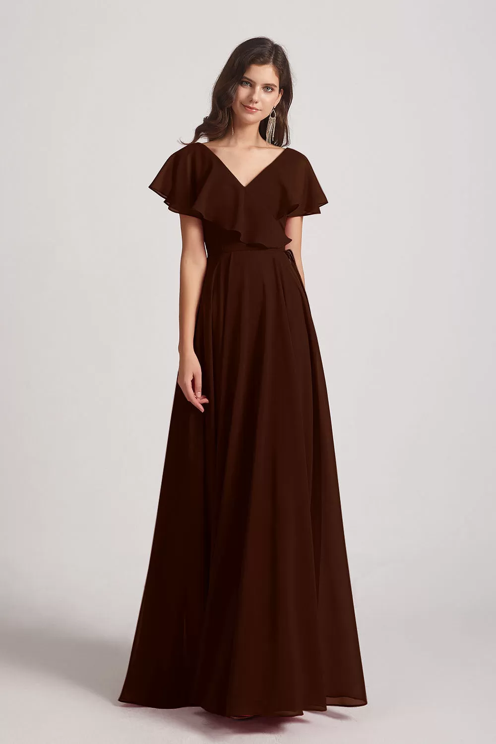 Ruffle Neckline Pleated Chiffon A-Line Bridesmaid Dresses (AF0148)