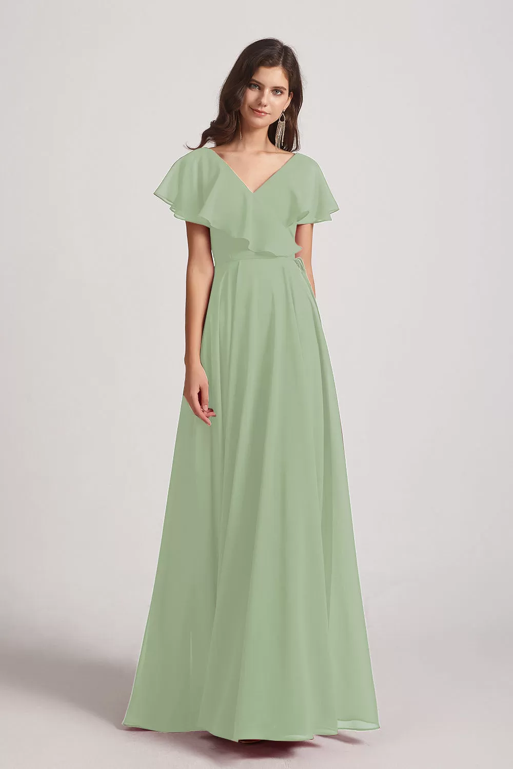 Ruffle Neckline Pleated Chiffon A-Line Bridesmaid Dresses (AF0148)