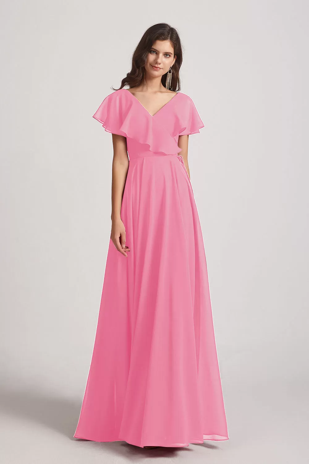 Ruffle Neckline Pleated Chiffon A-Line Bridesmaid Dresses (AF0148)