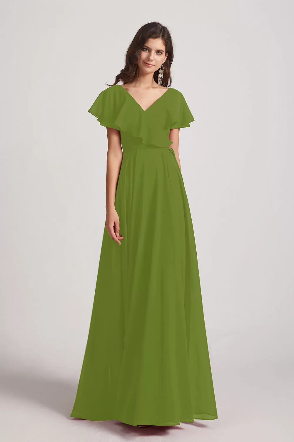 Ruffle Neckline Pleated Chiffon A-Line Bridesmaid Dresses (AF0148)