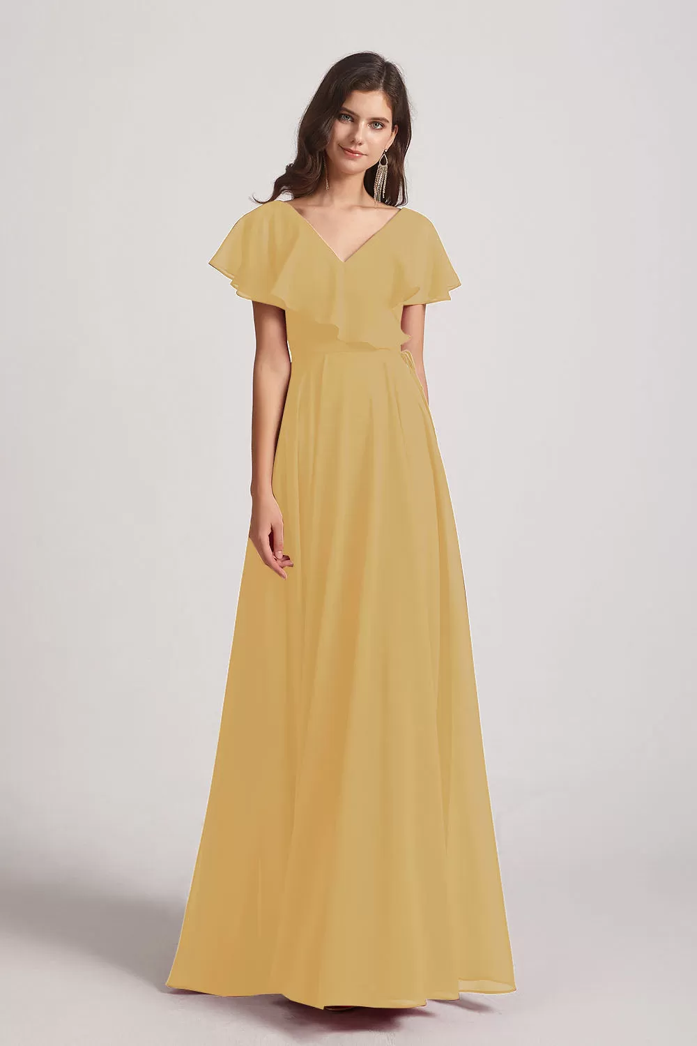 Ruffle Neckline Pleated Chiffon A-Line Bridesmaid Dresses (AF0148)