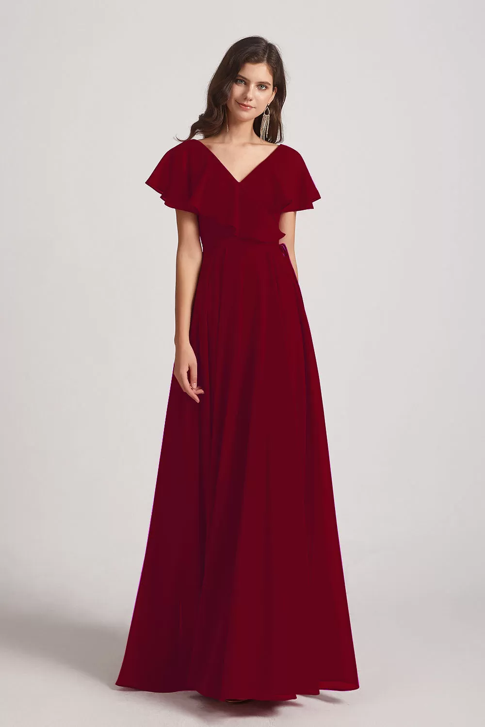 Ruffle Neckline Pleated Chiffon A-Line Bridesmaid Dresses (AF0148)