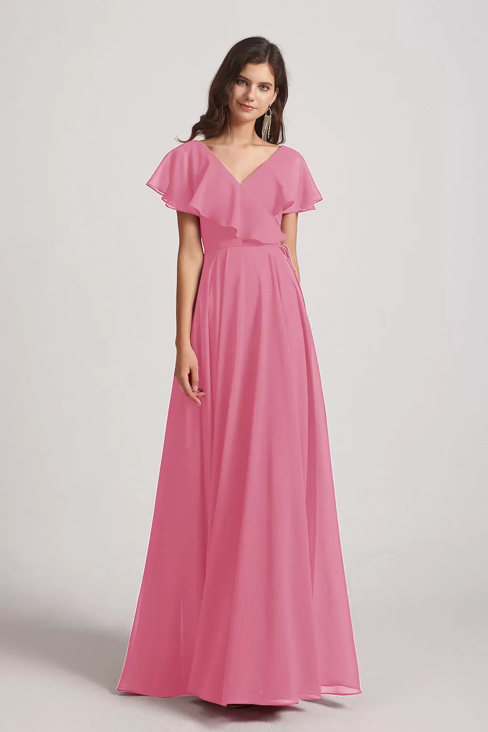 Ruffle Neckline Pleated Chiffon A-Line Bridesmaid Dresses (AF0148)