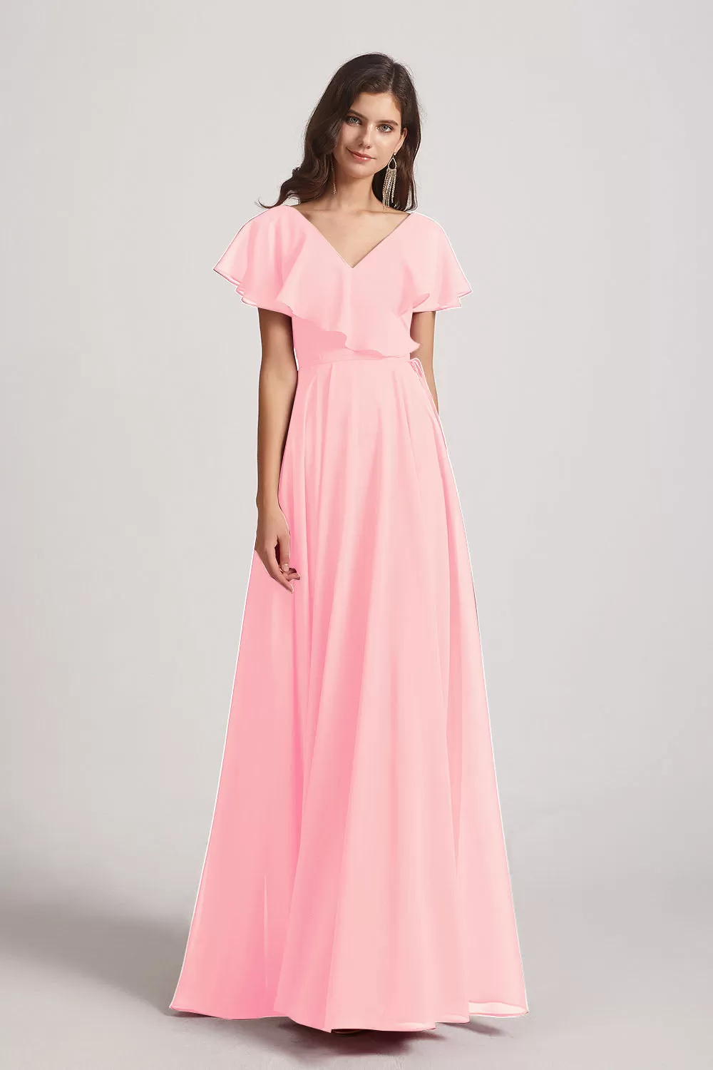 Ruffle Neckline Pleated Chiffon A-Line Bridesmaid Dresses (AF0148)