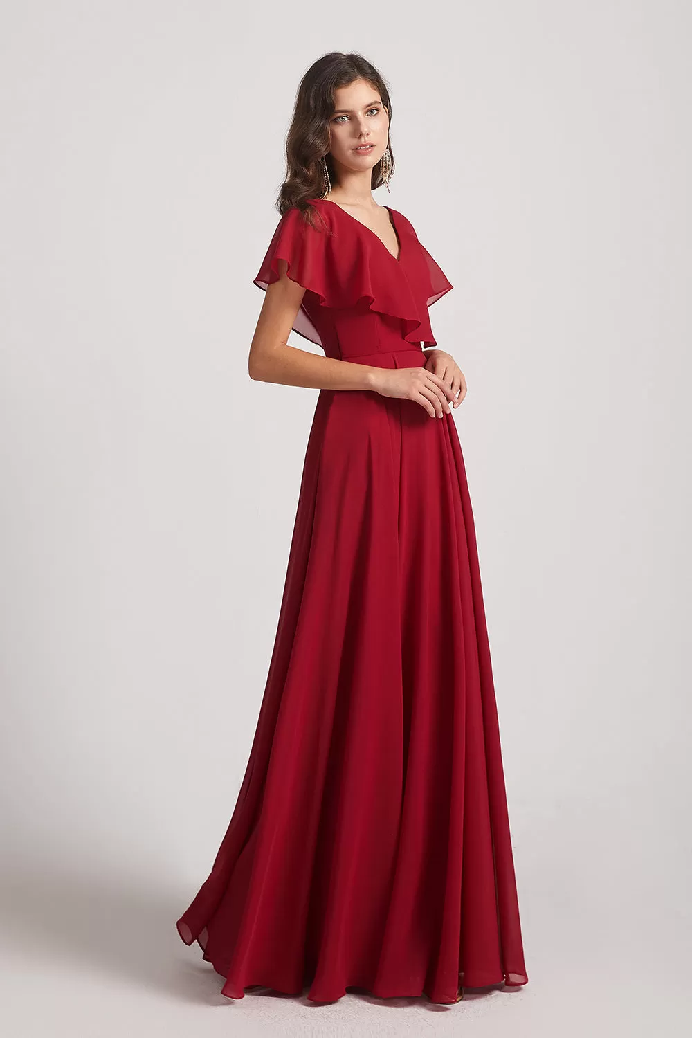 Ruffle Neckline Pleated Chiffon A-Line Bridesmaid Dresses (AF0148)