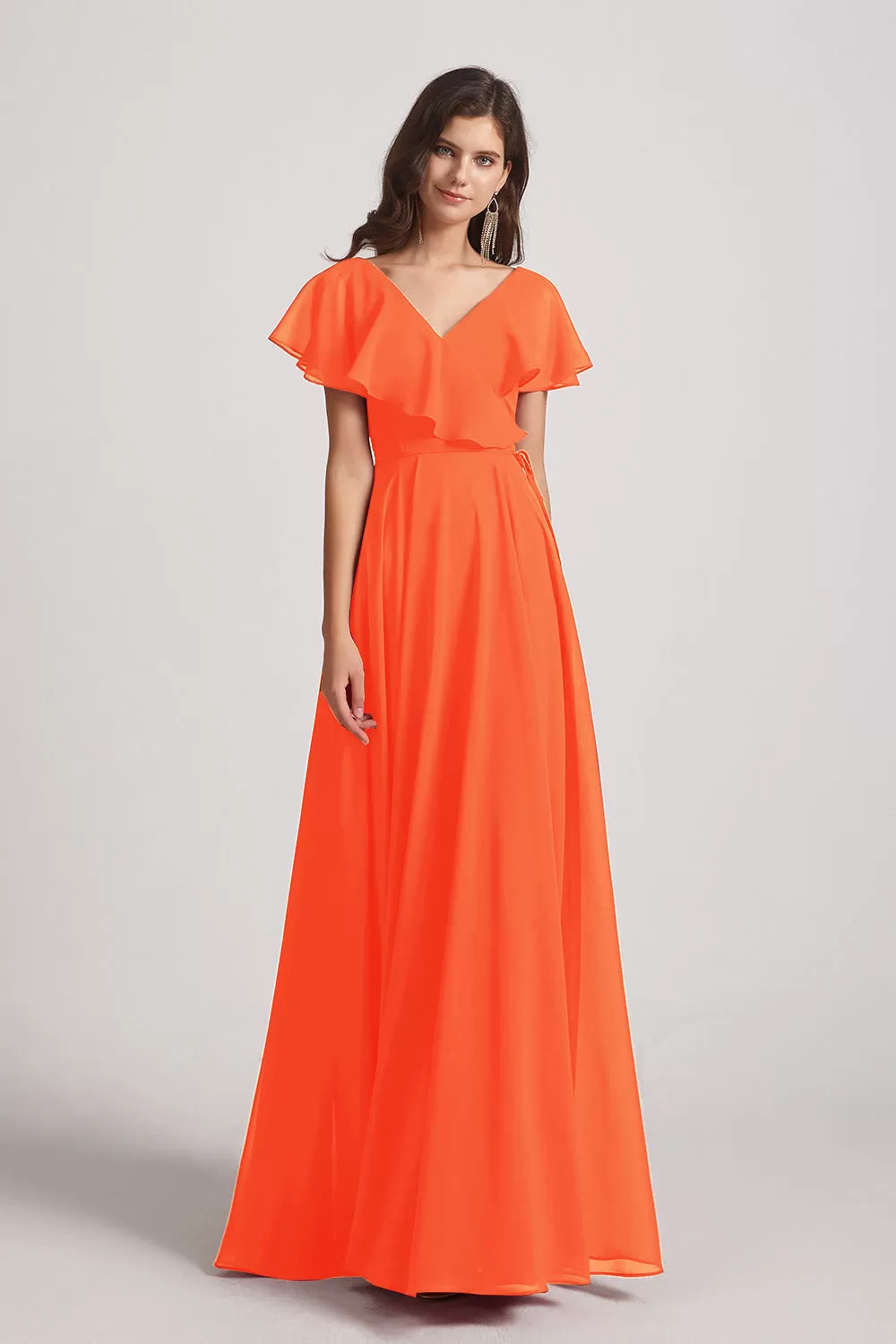 Ruffle Neckline Pleated Chiffon A-Line Bridesmaid Dresses (AF0148)