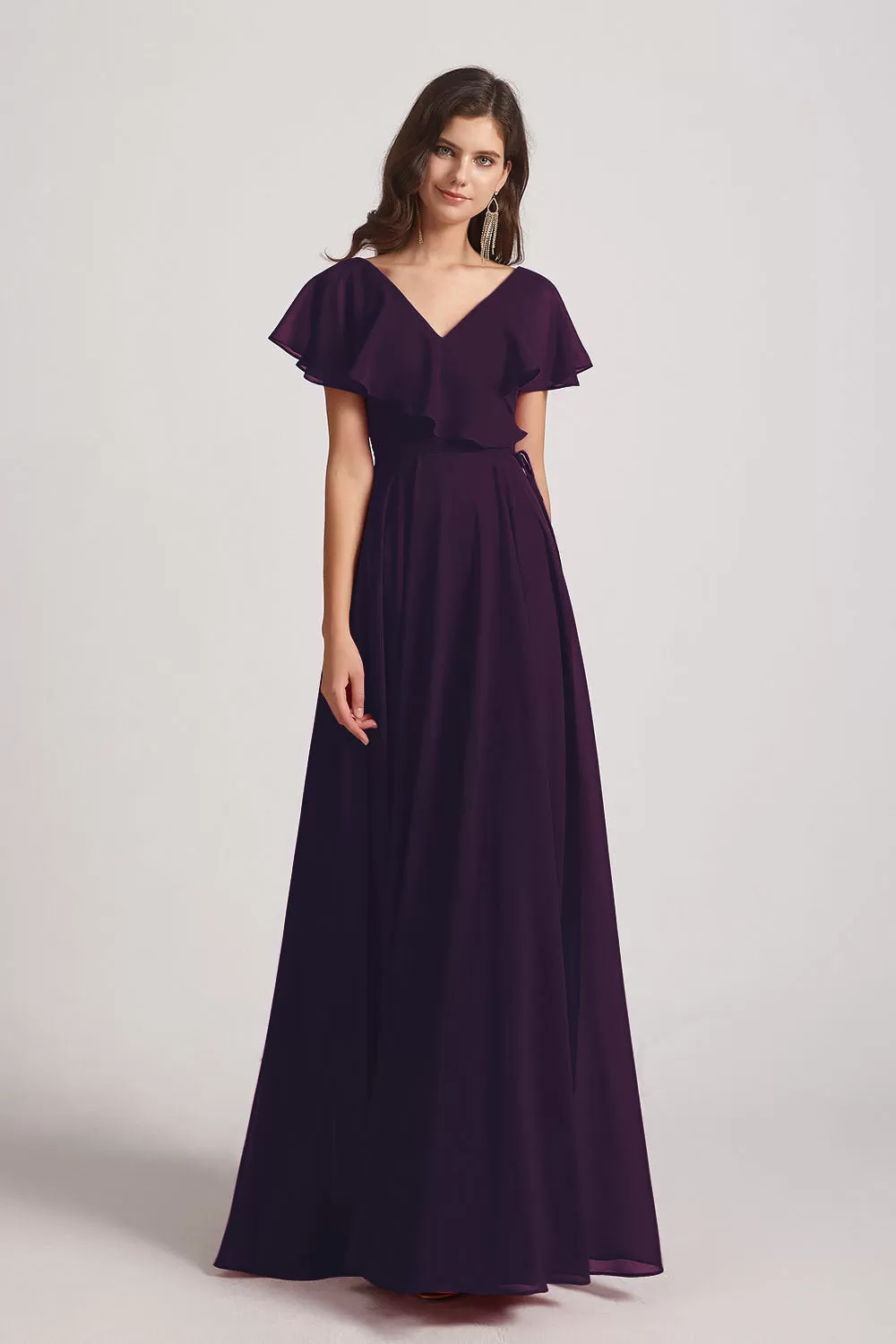 Ruffle Neckline Pleated Chiffon A-Line Bridesmaid Dresses (AF0148)