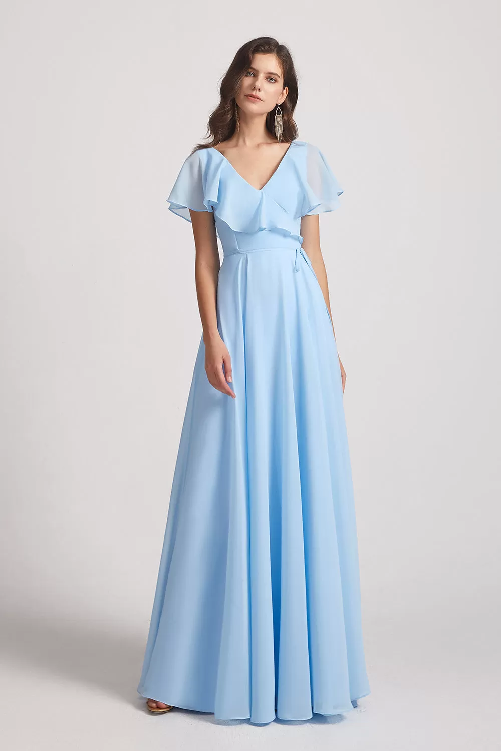 Ruffle Neckline Pleated Chiffon A-Line Bridesmaid Dresses (AF0148)