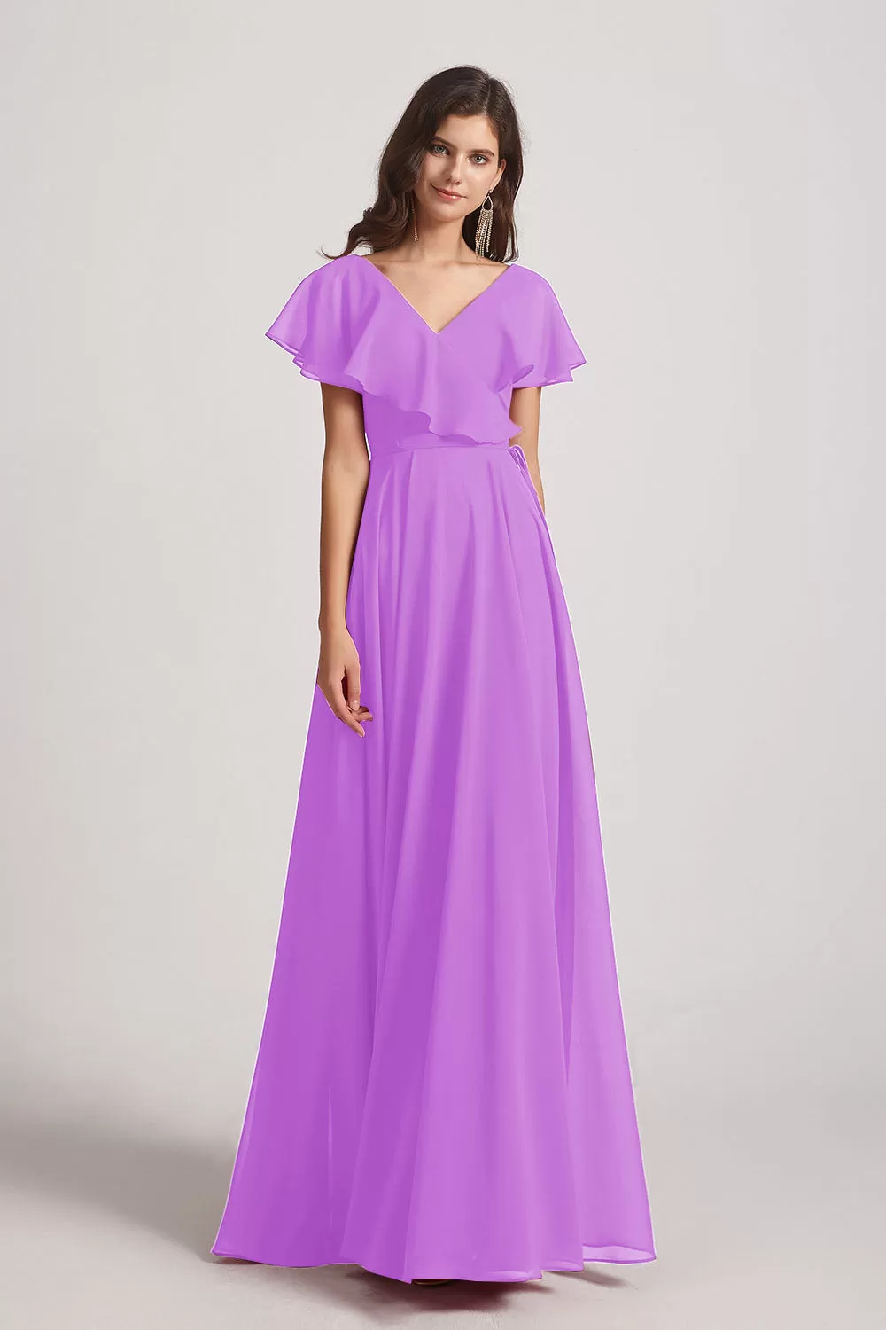 Ruffle Neckline Pleated Chiffon A-Line Bridesmaid Dresses (AF0148)