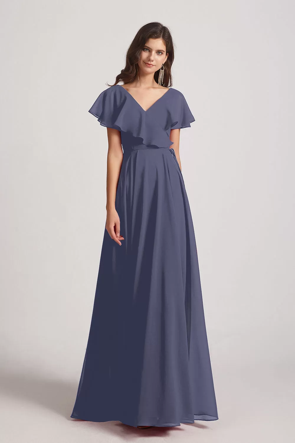 Ruffle Neckline Pleated Chiffon A-Line Bridesmaid Dresses (AF0148)