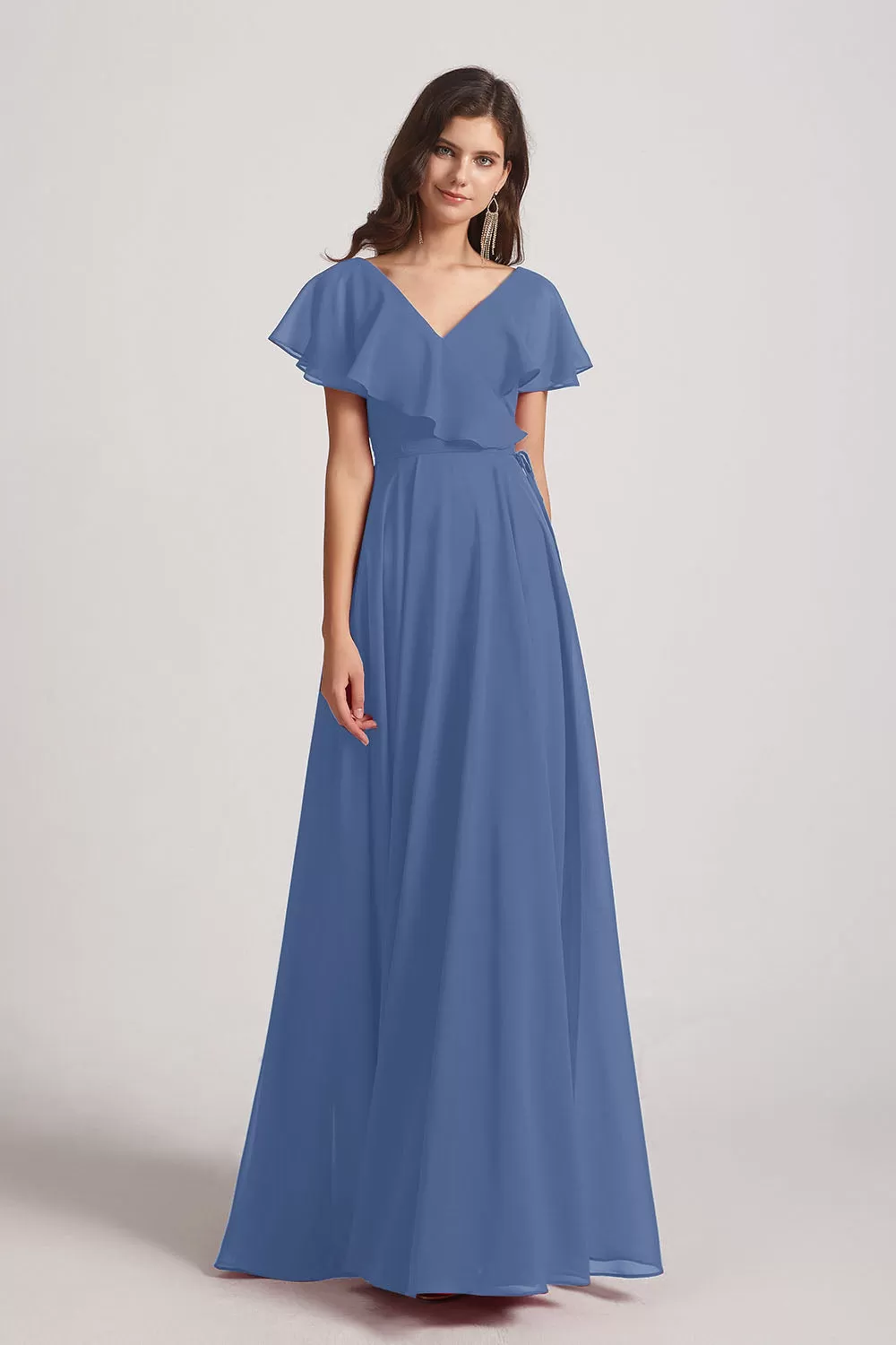 Ruffle Neckline Pleated Chiffon A-Line Bridesmaid Dresses (AF0148)