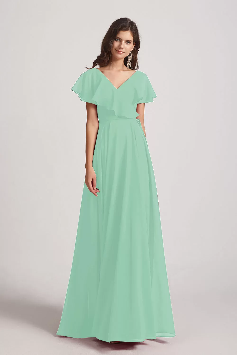 Ruffle Neckline Pleated Chiffon A-Line Bridesmaid Dresses (AF0148)