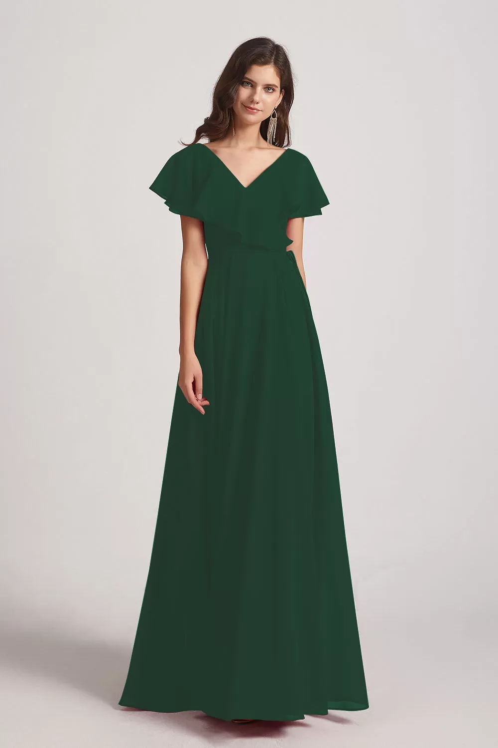 Ruffle Neckline Pleated Chiffon A-Line Bridesmaid Dresses (AF0148)