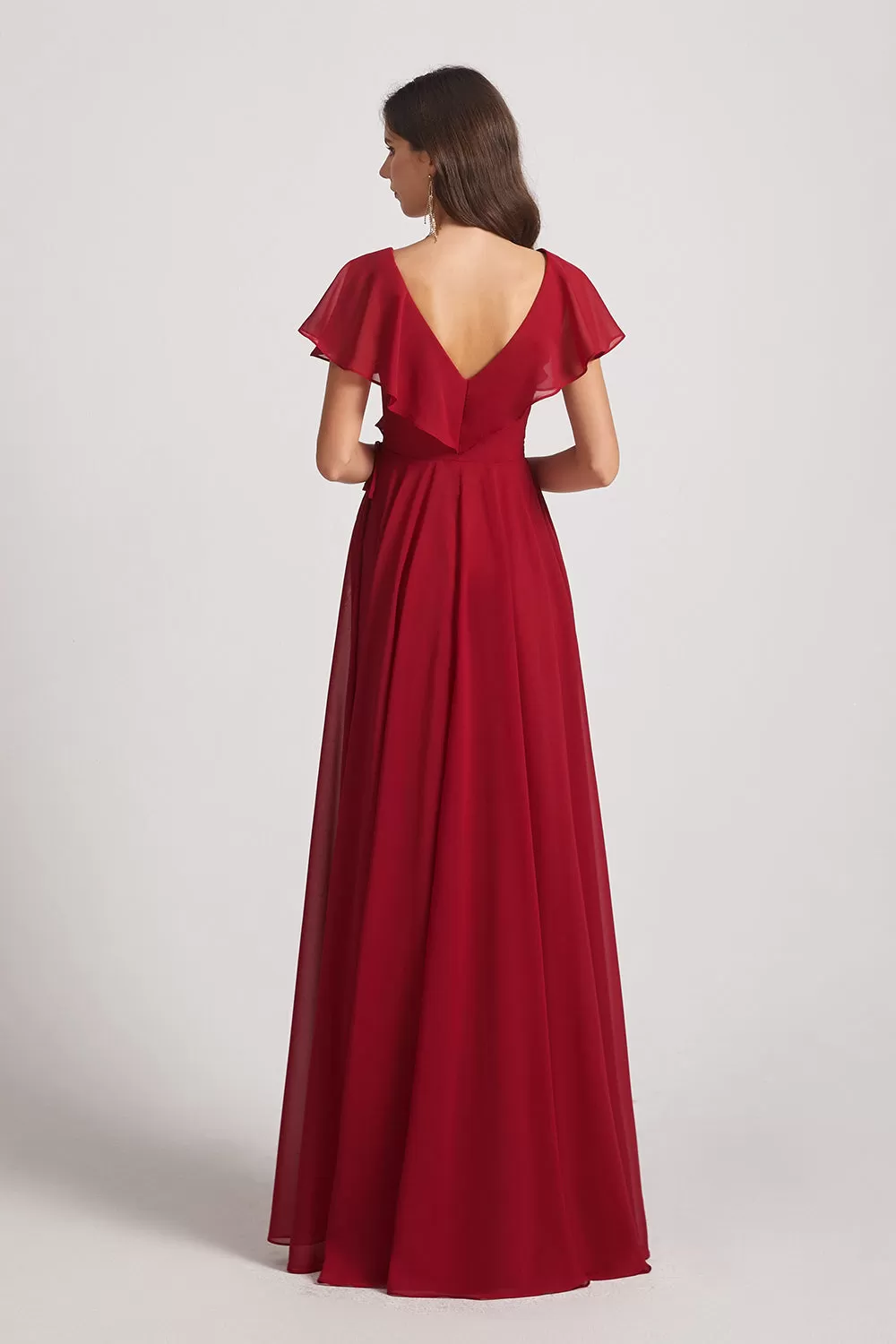 Ruffle Neckline Pleated Chiffon A-Line Bridesmaid Dresses (AF0148)