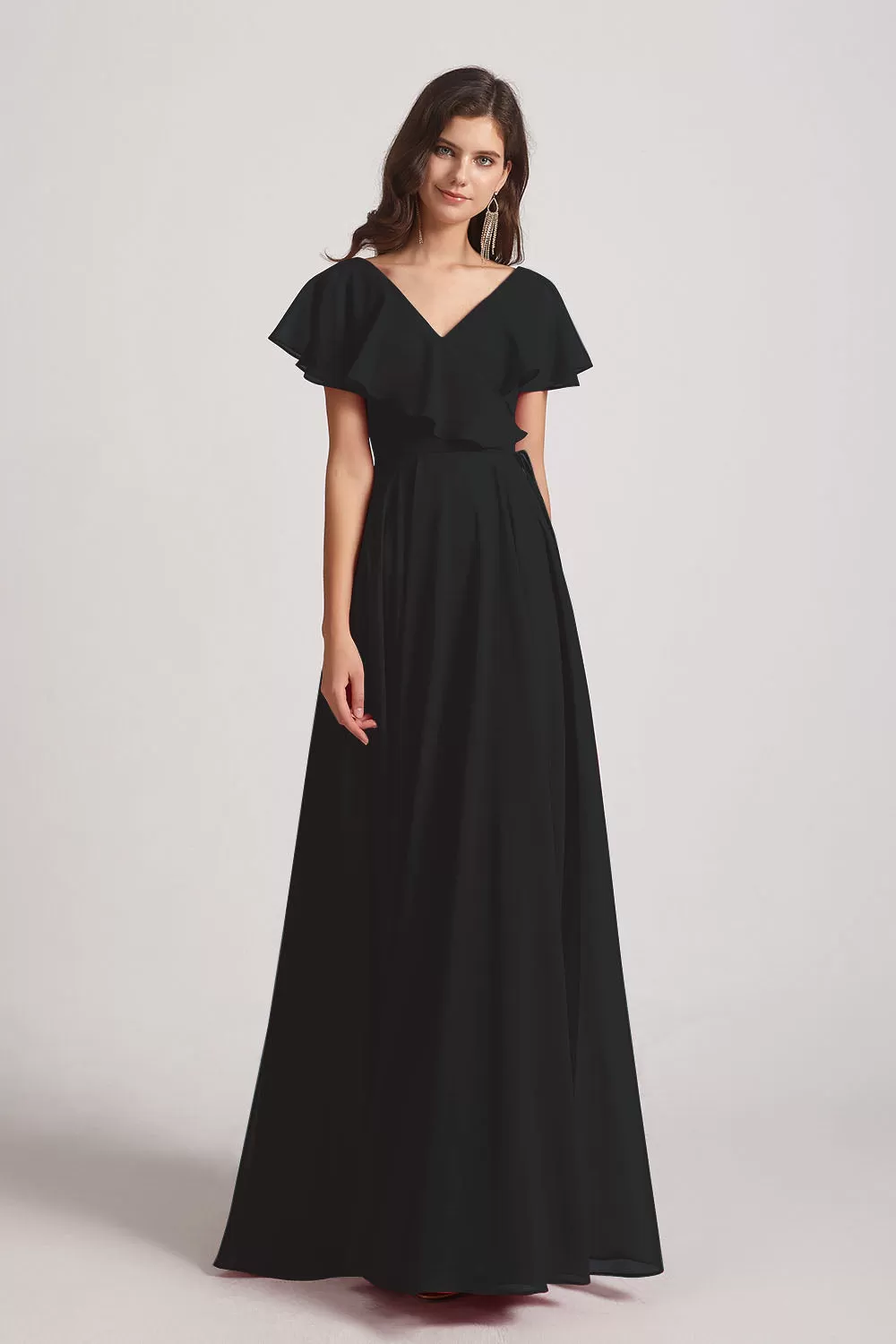 Ruffle Neckline Pleated Chiffon A-Line Bridesmaid Dresses (AF0148)