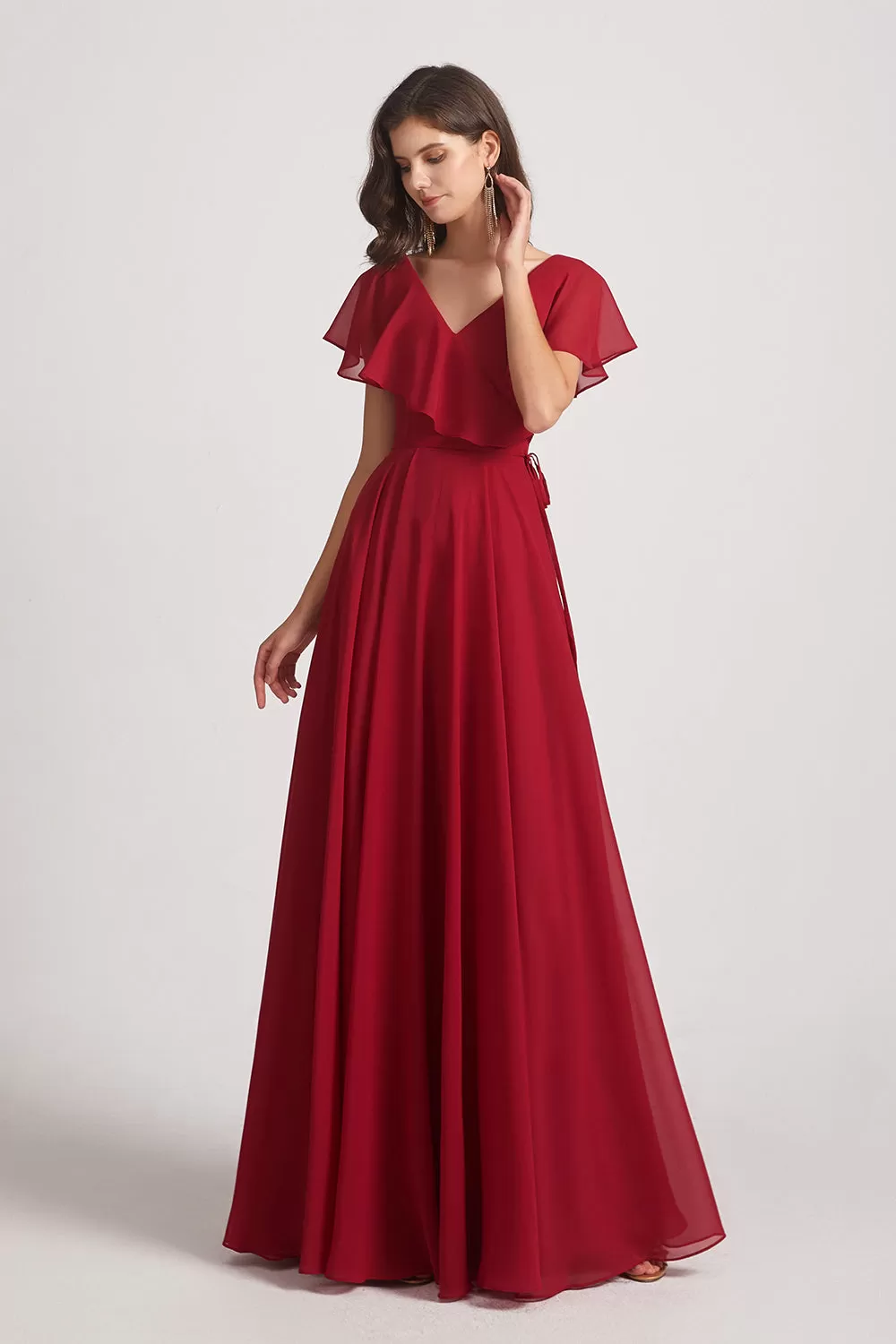 Ruffle Neckline Pleated Chiffon A-Line Bridesmaid Dresses (AF0148)