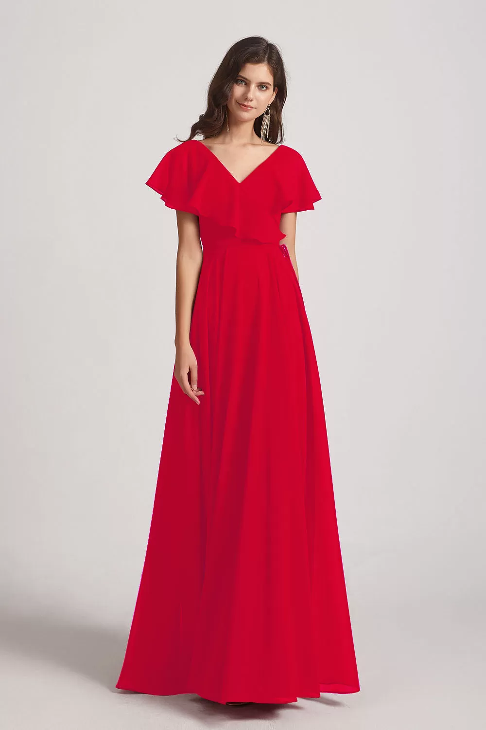 Ruffle Neckline Pleated Chiffon A-Line Bridesmaid Dresses (AF0148)