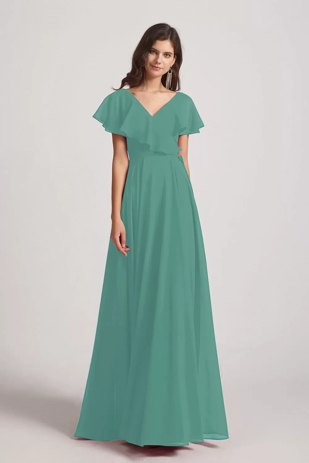 Ruffle Neckline Pleated Chiffon A-Line Bridesmaid Dresses (AF0148)