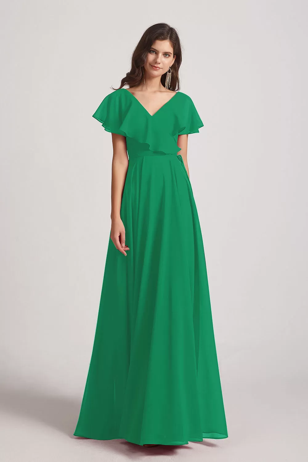 Ruffle Neckline Pleated Chiffon A-Line Bridesmaid Dresses (AF0148)