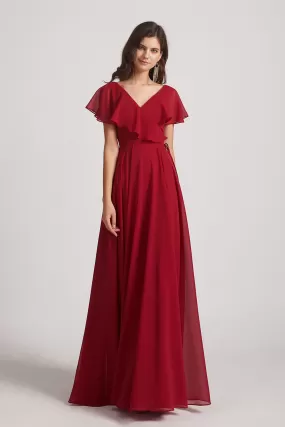 Ruffle Neckline Pleated Chiffon A-Line Bridesmaid Dresses (AF0148)