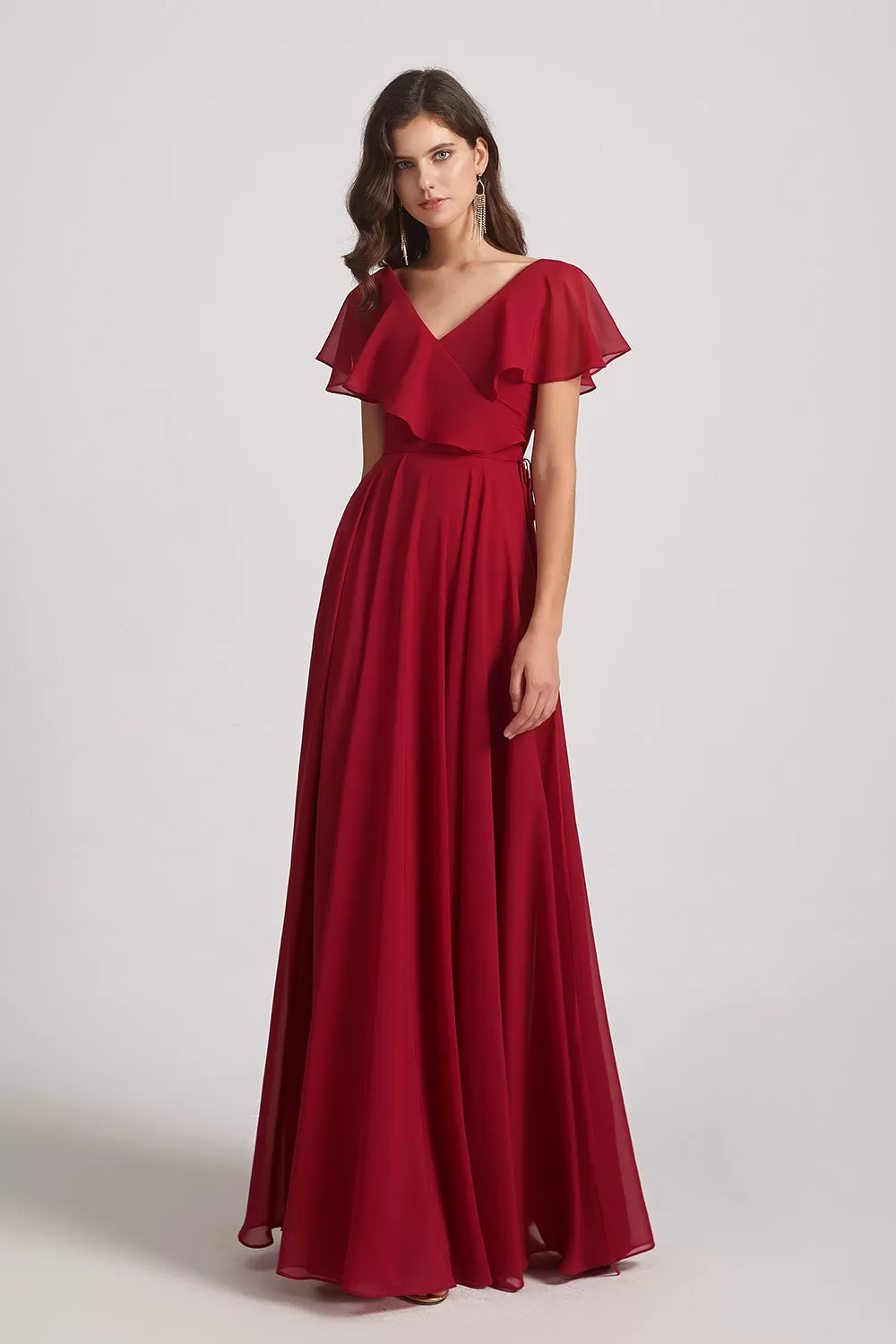 Ruffle Neckline Pleated Chiffon A-Line Bridesmaid Dresses (AF0148)