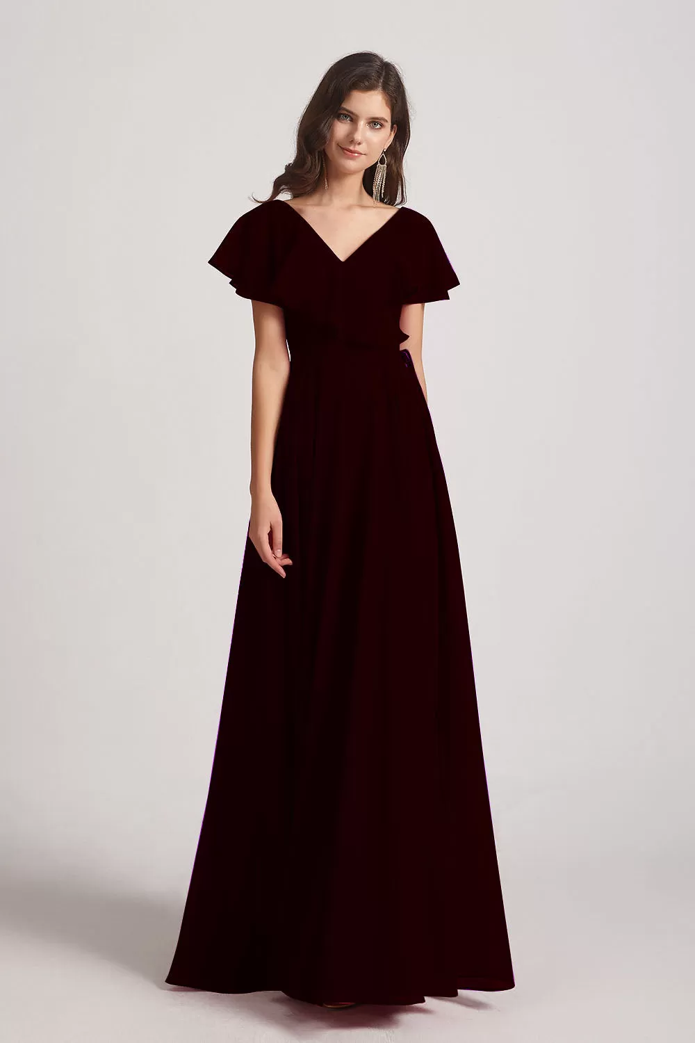 Ruffle Neckline Pleated Chiffon A-Line Bridesmaid Dresses (AF0148)