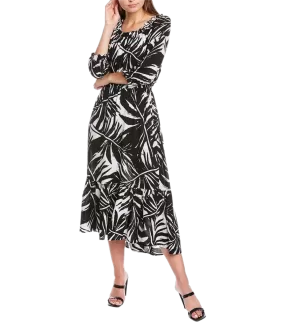 Ruffled Printed Textured Breathable Rayon Crepe Dress with elastic waist and self belt in black floral print