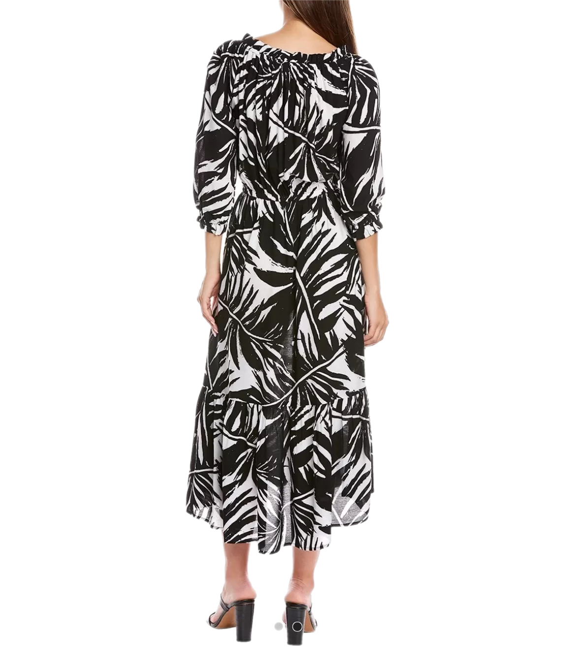 Ruffled Printed Textured Breathable Rayon Crepe Dress with elastic waist and self belt in black floral print