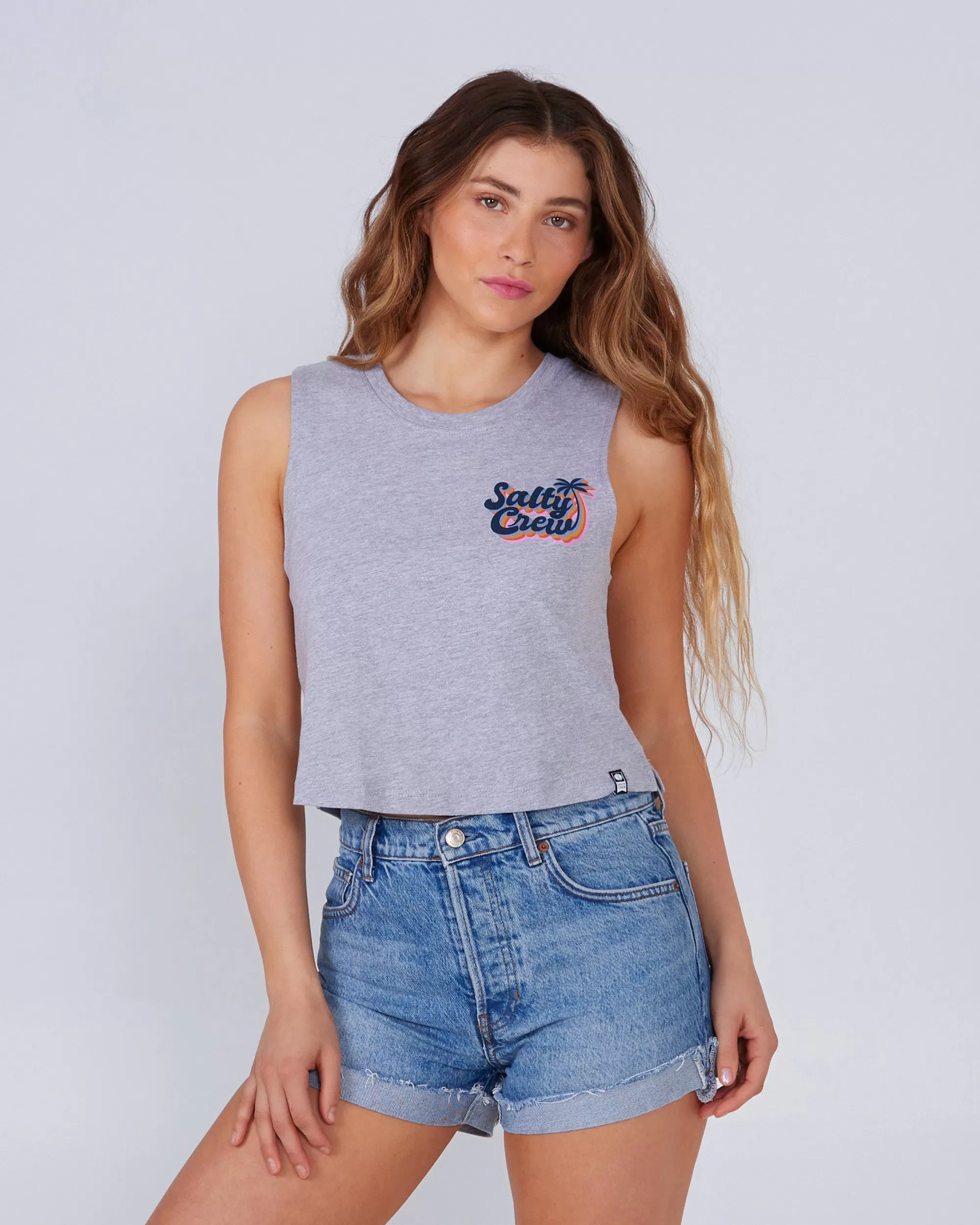 Salty Seventies Athletic Heather Cropped Tank