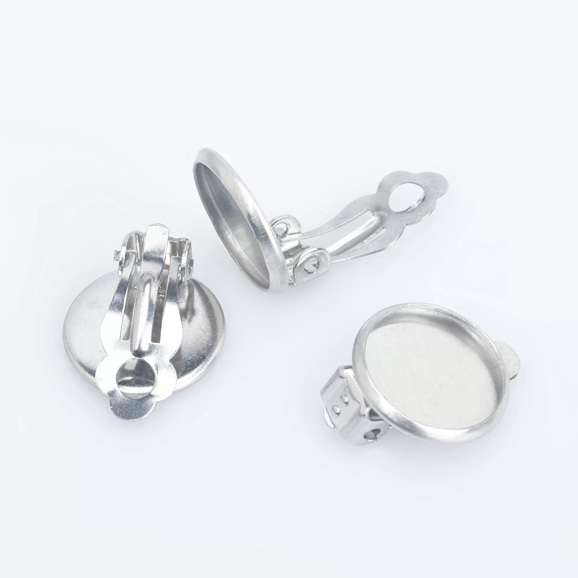 Stainless Steel Ear Clip Earring Base Earring blank trays fit 8/10/12/16/18/20mm Round Bezel Cup for jewelry making 20pcs 102866