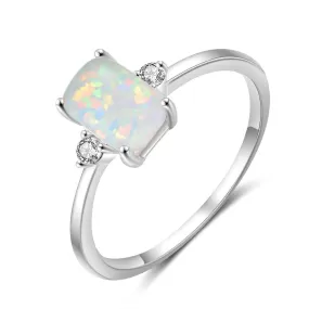 Sterling Silver White Opal Rectangular Ring