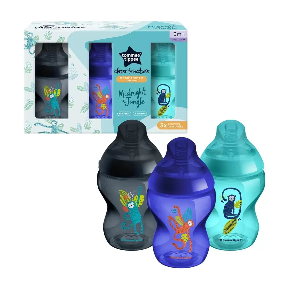 Tommee Tippee Closer to Nature Bottles 260ml (x3) - Jungle Blue