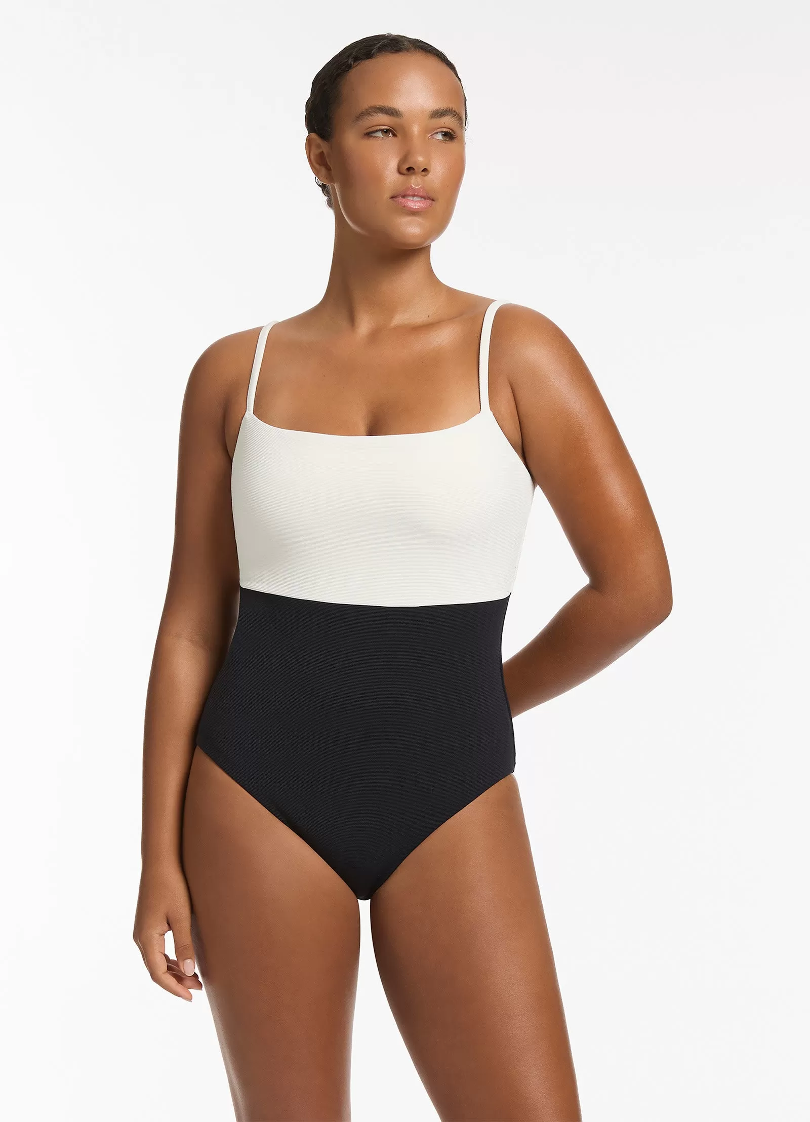 Versa Rib Minimal Tank One Piece - Black/Cream