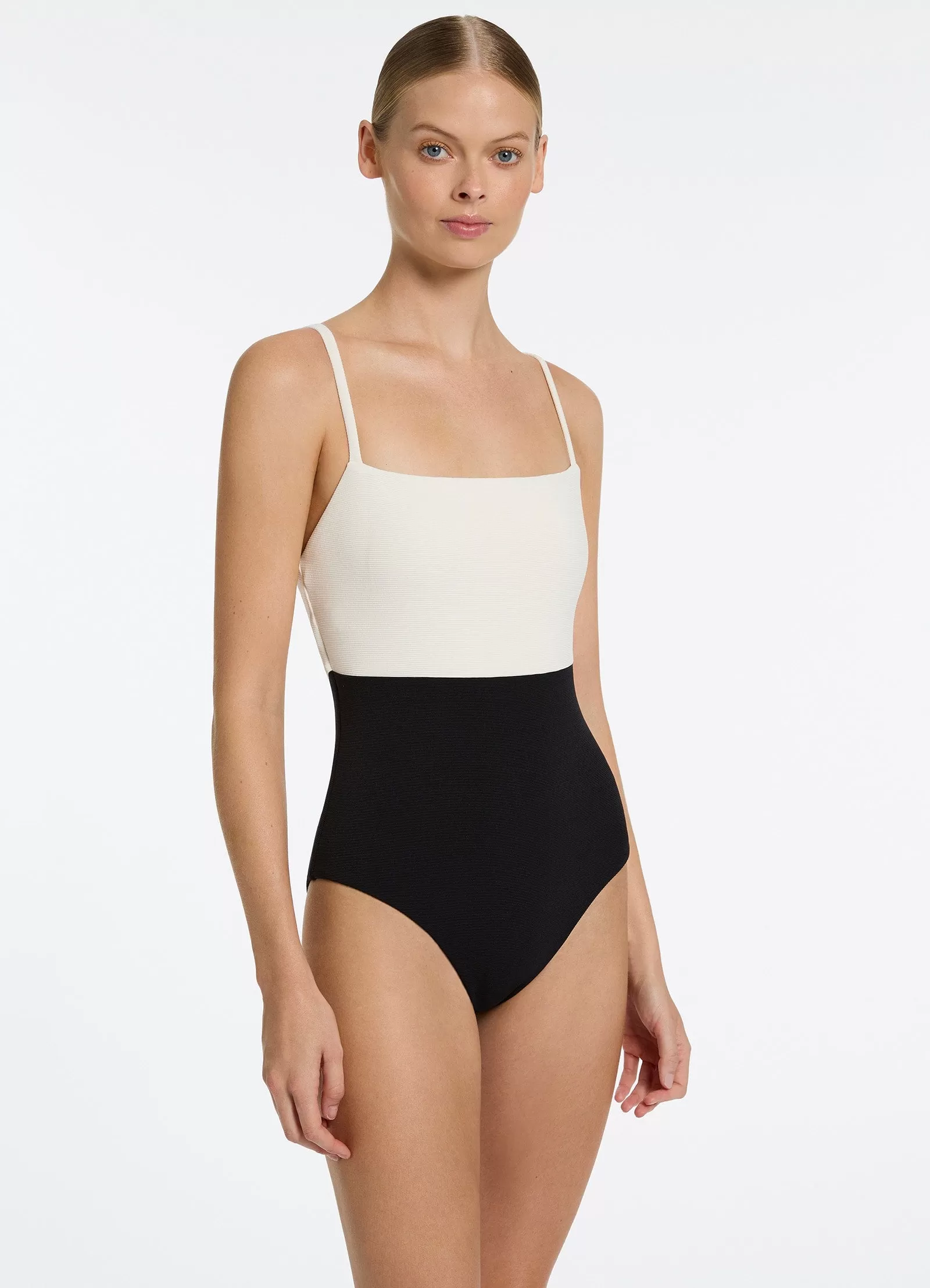 Versa Rib Minimal Tank One Piece - Black/Cream