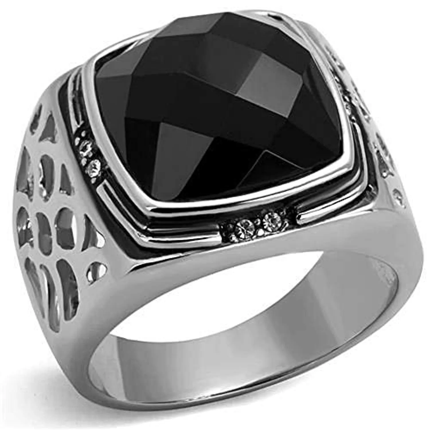 WildKlass Stainless Steel Ring High Polished Men Synthetic Jet